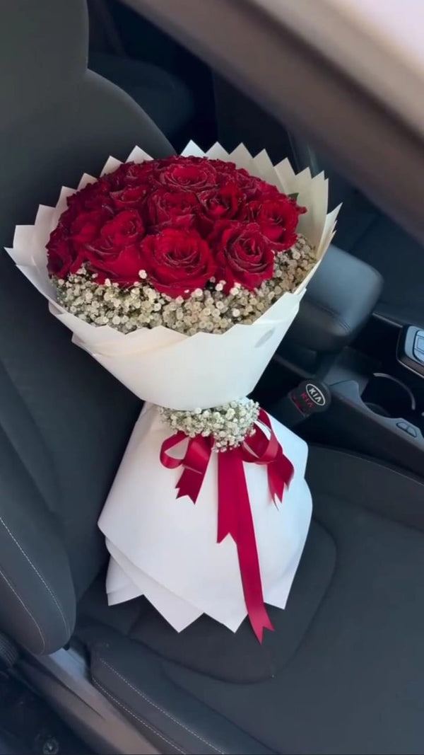 Red Roses with Baby’s Breath