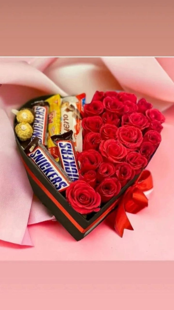 Heart Box Roses with Chocolates