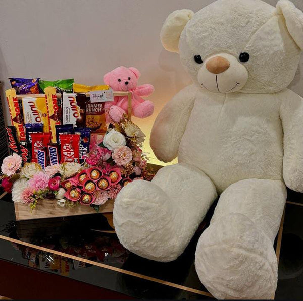 Large Teddy Bear & Chocolates Basket Arrangement