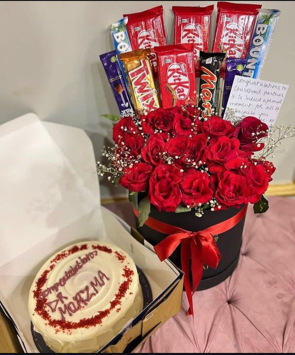 Roses Box with Chocolates & Cake