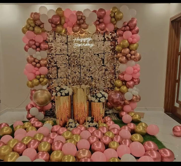 Birthday Shimmer Wall Setup with Balloon Decor
