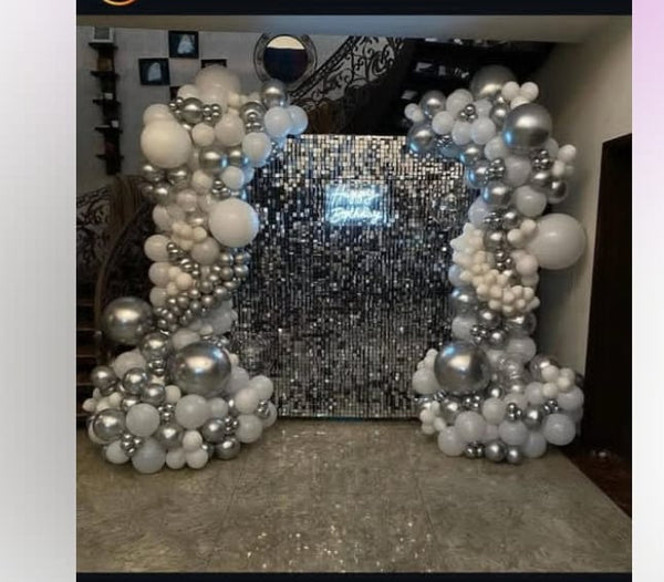 Silver & White Birthday Shimmer Wall Setup